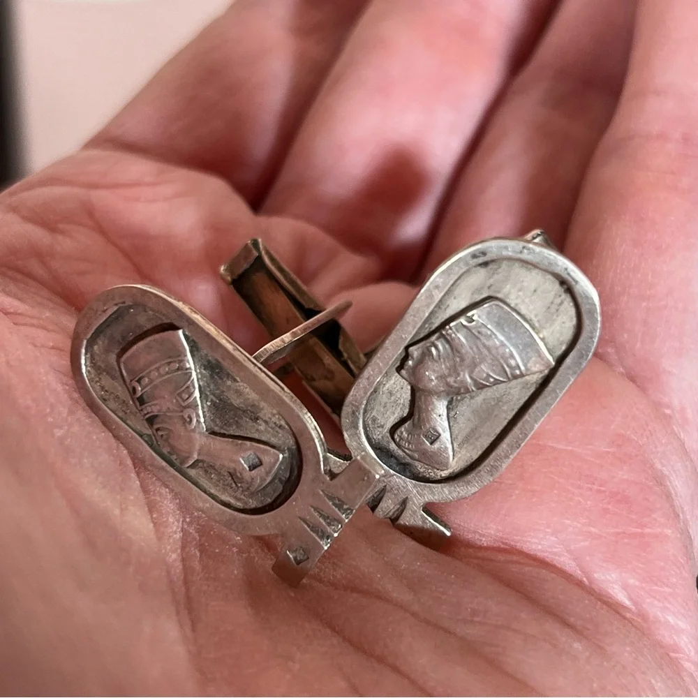 Antique Art Deco Victorian Egyptian Pharaoh Sterling silver Cufflinks